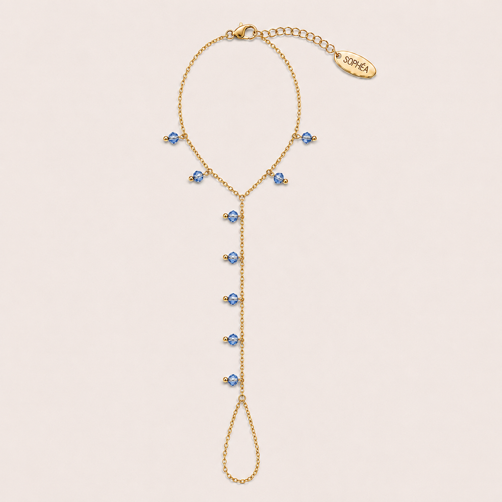 Côte handchain blauw - gold plated